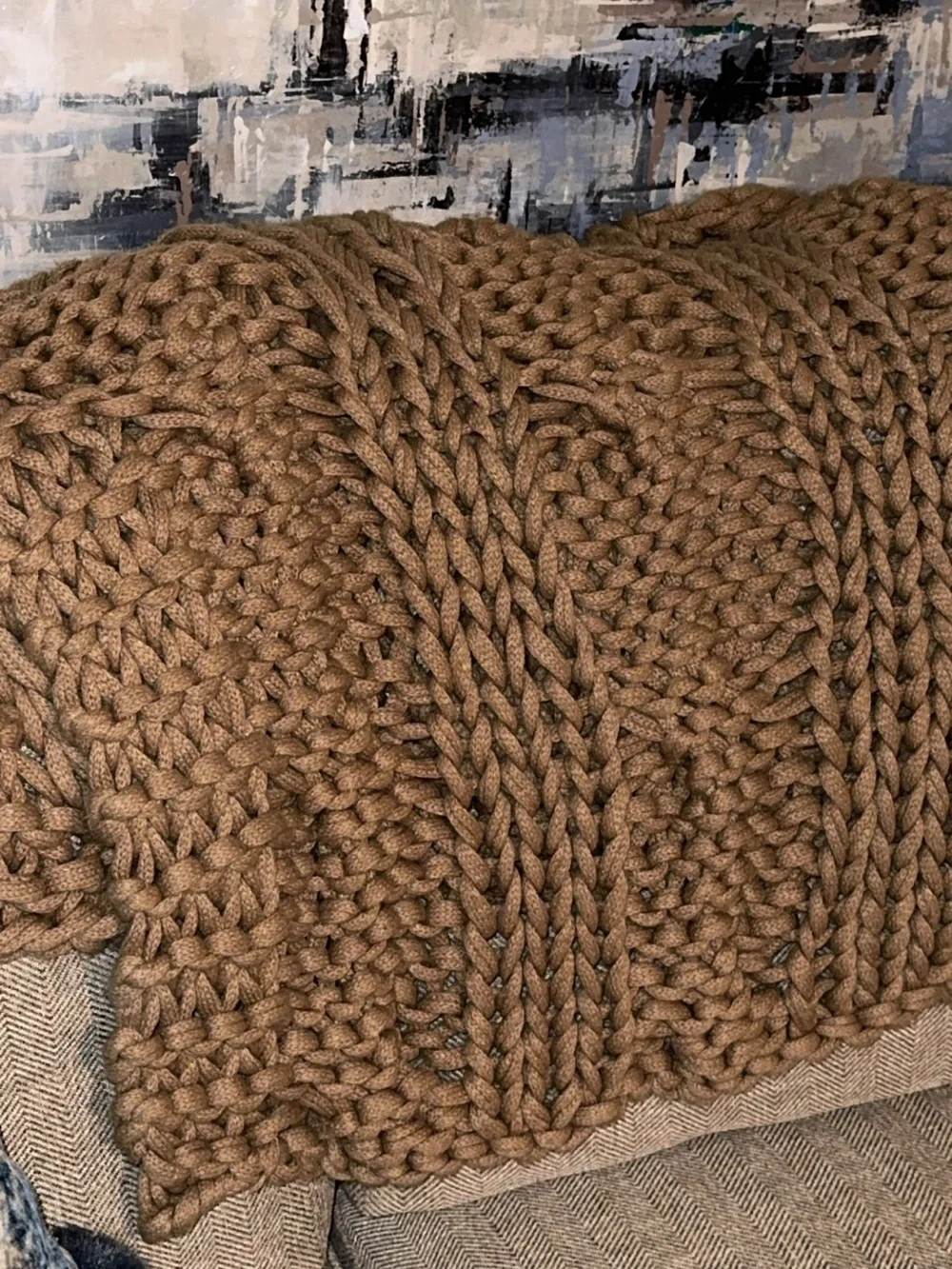 POTTERY BARN BROWN HAND KNIT COLOSSAL THROW HOME DECOR ACCENT